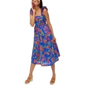 J. Crew Vibrant Blue Floral Midi Dress